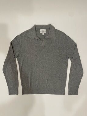 COS Men's Grey V-Neck Polo Knit Sweater